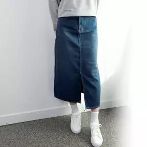 여자 롱청치마 가을 봄 데님스커트 앞트임 A라인 스커트