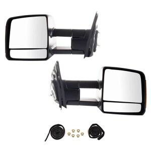 트레일 리지 견인 미러 페어 파워 가열식 앰버 LED 신호 클리어런스 라이트 매뉴얼 접이식 텔레스코프 텍스처 블랙 마감 2007-19 토요타 툰드라용