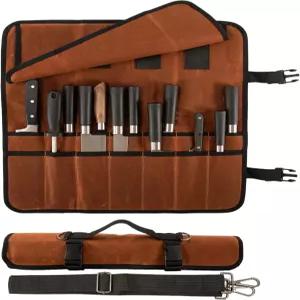 셰프 나이프 롤백 18슬롯 커틀러 홀더 프로텍터가 있는 왁스 캔버스 백 프로페셔널용 휴대용 케이스 보관