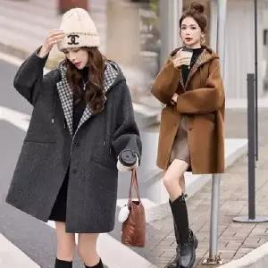 여자 울 모직 하프 잠바 코트 야구 추동 후드 양면 1PICK4