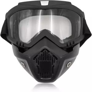 포비티 오토바이 고글 탈부착 가능한 안면 마스크가 있는 방풍 먼지 자전거 헬멧 라이딩 액세서리(투명)