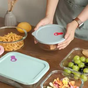 냉동밥보관용기 파스텔 실리콘 오븐 글라스 내열유리 반찬통 6종 101435