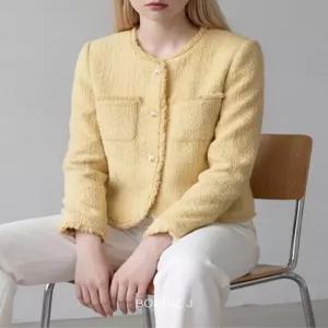 [보니제이][봄신상] 화사한 버터색감 여리핏 라운드 노카라 프린