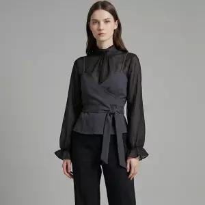 국산 여성 반목 시스루 프릴 하객룩 블라우스 SIU-WBL-21018-블랙