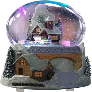 주닐랜드 캐슬 스노우 하우스와 회전 열차 글로브 색상 변경 조명 윈터 원더랜드 플레이 (캐슬 앤 트레인)