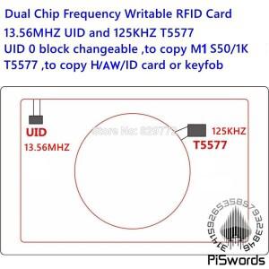 듀얼 칩 NFC RFID 13.56Mhz 1K UID 및 T5577 125 kHz 블랭크 카드  읽기 가능  쓰기 복사 복제 백업