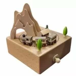 원목오르골 ZNP902C7 기차마을 원목소품 우드오르골 뮤직박스