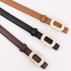 [콩심팥심]사각 장식 가죽 벨트 여성용 진주 버클 빅진주 큐빅벨트