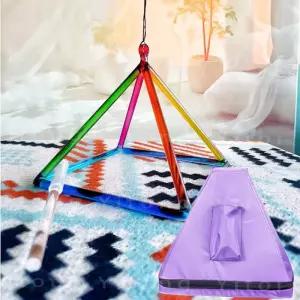 싱잉볼 레인보우 블루 석영 크리스탈 노래 피라미드 12인치 차크라 요가 명상 탑 사운드 치유 악기 세트