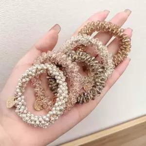 [룽스]비즈 머리끈 헤어 고무줄 머리고무줄 세트 5개