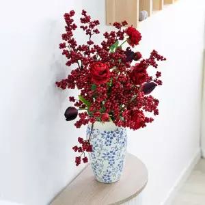 대형 튤립 조화 화병 레드빛 열매 플라워가든 세트 인테리어 꽃 테이블 행사 장식