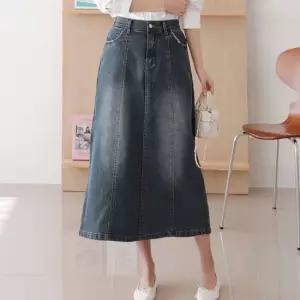 데님스커트 봄가을 여성 면 데님스커트 롱 청치마 a라인 하객룩