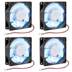 DC 팬용 4Pcs 80mm / 3.15인치 DC 팬용 5V 컴퓨터 케이스 팬용 80x80x25mm 2핀 8025 블루 LED 파워 쿨링 팬 DC 브러시리스 쿨러 팬 8cm PC 케이스 CPU 브러시리스 축 라디에이터 팬용