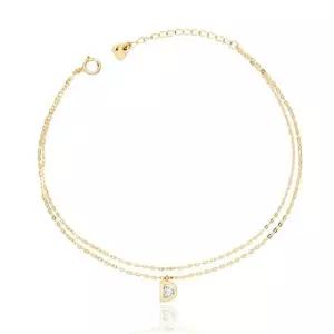 14K 골드 이니셜 D 큐빅 팬던트 두줄 체인 금 팔찌 (WFKJQFF)