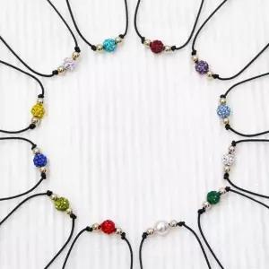 14K GOLD 금 볼 탄생석 미러볼 끈 팔찌 (WFKJQH2)