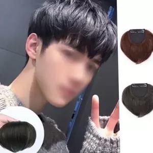 남성 부분 가발 짧은 인모 앞머리 남자 부분 가발 정수리 헤어 패션