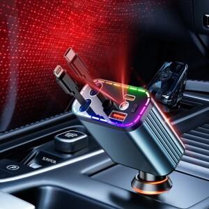 4in 1 리트랙터블 고속 차량용 충전기 69W 스타라이트 프로젝터 다중 보호 내장 액세서리 선워터