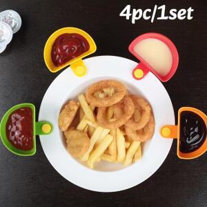 호환4개 세트 디핑 클립 볼 컨테이너 토마토 소스 스낵 클립형 접시 양념 접시 디핑 소스 볼 홀더 주방 도