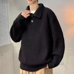 투단추 댄디한 남자 카라티 니트 소프트 스타일 남성 WFLQDJ5