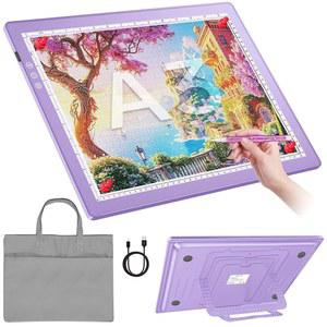 다이아몬드 페인팅을 위한 ZEXALIGHT A3 온도의 색상 드로잉을 충전식 각도 배터리, 3가지 8가지 가능한 디밍, + 패드, 박스, 2500mAh 라이트 트레이싱 8 (보라색) 아티스트 스텝리스 테이블 조절 LED