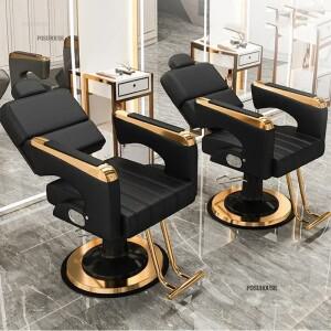 유럽식 미용실 의자 리클라이닝 스테인리스 스틸 이발소 라이트  리프트 회전 헤어 살롱 가구