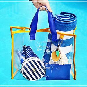 [2개구성] 주트리 바캉스 투명 알로하 가방 l 물놀이 비치백옐로우+블루 FHWB7FEF4