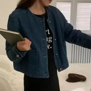 노카라 청 자켓 심플한 디자인 데님 여성 상의 봄가을 WFHC418