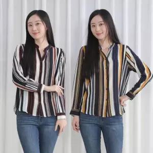 [라일리여성의류] Rly bns 여성 오픈카라 스트라이프 블라우스 세로줄