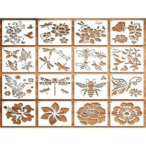 16개 꽃 스텐실 페인팅용 벌 장미 나비 드로잉 템플릿 재사용 가능 새 및 금속 O