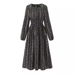 [하프클럽/GGPX]빈티지 플라워 셔링 밴딩 롱 원피스 (GQAOW004D)