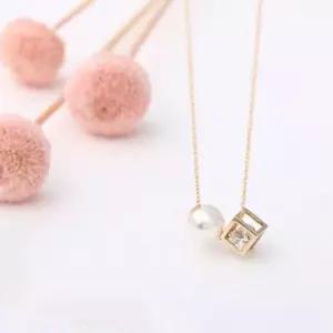 [룽스]금목걸이 진주 큐브 목걸이 기본형 14K 6mm 41cm