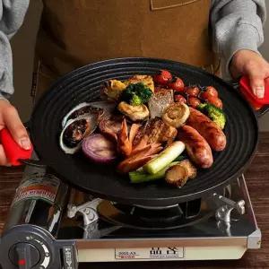 휴대용 그리들 바베큐 원형 가방 캠핑용 그리들 철판 다용도 코팅 조리 도구