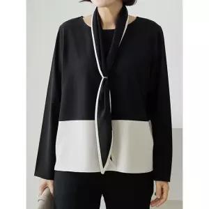 김여사 시네마 스카프 블라우스 배색 포인트  체형커버 단정한 오피스룩 2BL601119