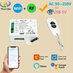 호환   WiFi RF 스마트 스위치 AC 110V 220V 2채널 건식 접점 릴레이 및 433MHz 무선 리모컨 구글 어시스턴