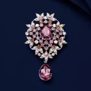 복고풍 하이덴드 럭셔리 크리스탈 루미에르 플라워 브로치 레드 옷핀브로치 패션브로치