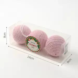 패브릭 장식볼 핑크로프 3개 8cm 니트볼크리스마스트리 트리볼 성탄절 소품 꾸미기 오너먼트