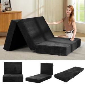 6인치 삼중 접이식 매트리스 트윈 사이즈 - 세탁 가능한 커버가 있는 이불 소파 침대, 메모리 폼 | 미끄럼 방지 바닥 및 손님, 캠핑, 기숙사용 휴대용 손잡이