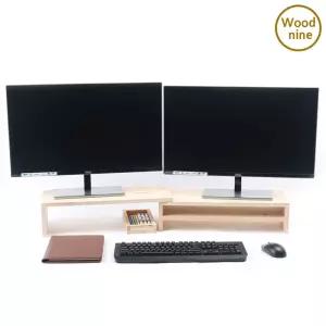 우드나인 원목 듀얼 모니터받침대 2단대 거치대 노트북 컴퓨터선반 수납정리함 데스크 모니터대