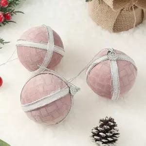 패브릭 장식볼 화이트라인 3개 8cm 천 볼크리스마스트리 트리볼 성탄절 소품 꾸미기 오너먼트