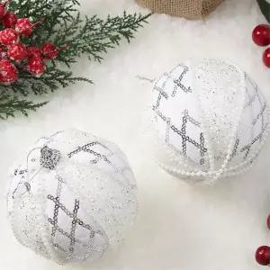 비타리토 실버화이트 장식볼 2p 10cm 다이아체크트리볼 오너먼트 악세사리 액세서리 크리스마스 트리볼 소