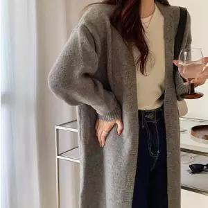 여성 모던 롱 니트가디건 로브 아우터 노버튼 오픈형 coU3+8Jdq