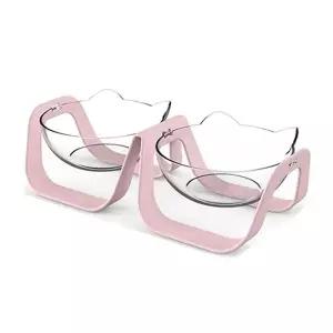 강아지 편안한 각도 냠냠 식기 2구 1P 투명 밥그릇 고양이그릇