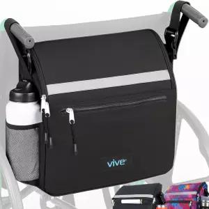 바이브 휠체어 가방 - 컵 홀더가 있는 프리미엄 백팩 운송 의자 또는 전동 휠체어용 모빌리티 액세서리