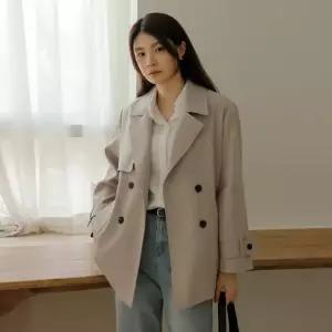 [66-110] 포한 벨티드 더블 하프 트렌치 코트