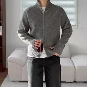 [쿼터]남자집업가디건 투웨이 크롭 골지 니트집업