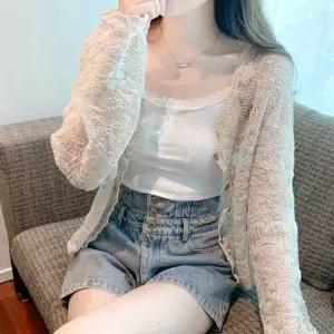 데일리 레이스 시스루 가디건 여름 얇은 펀칭 캐주얼 QGC8+4BhA