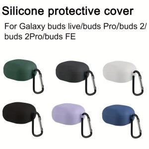 삼성 갤럭시 버즈 라이브 프로, 버즈 2 프로, FE 버즈 프로 케이스용 실리콘 이어폰 커버 (후크 포함, 소프트 쉘 TPU 헤드폰 케이스)