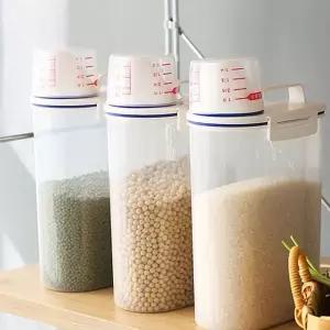 잡곡 보관 용기 소분 밀폐형 플라스틱 쌀 보관 용기 쌀통 주방 투명 시리얼 계량형 사료 식품 간식 수납