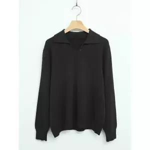 [하프클럽/샵앤]여성 슬릿 카라넥 루즈핏 무지 니트 티셔츠 BONG-WKN-5116-블랙