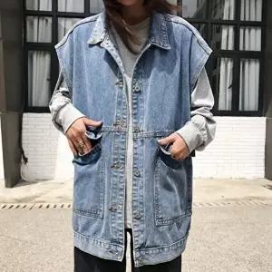 청쪼끼 여성 멋스러운 여유핏 데님조끼 간절기 청조끼 자켓